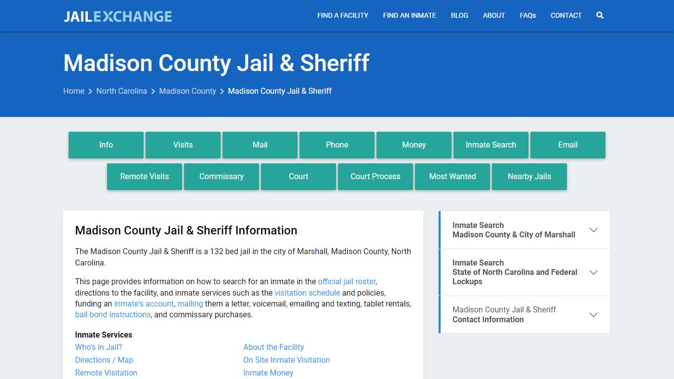 Madison County Jail & Sheriff, NC Inmate Search, Information